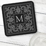 Elegant monogram initiaal zwarte grijze  grens bier onderzetter<br><div class="desc">Zwart en grijs of aangepast kleur onderzetter met uw monogram initiaal in een  bloemrand.</div>