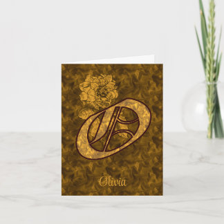 Elegant Monogram Initial O Gold Peony Personalized Notitiekaartje