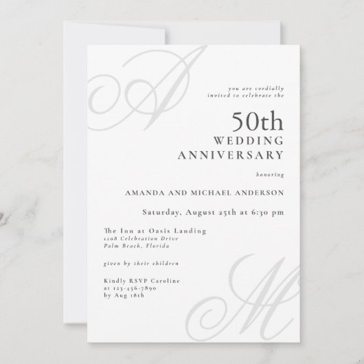 Elegant Monogram Initialen 50e bruiloft Jubileum Kaart (Voorkant)