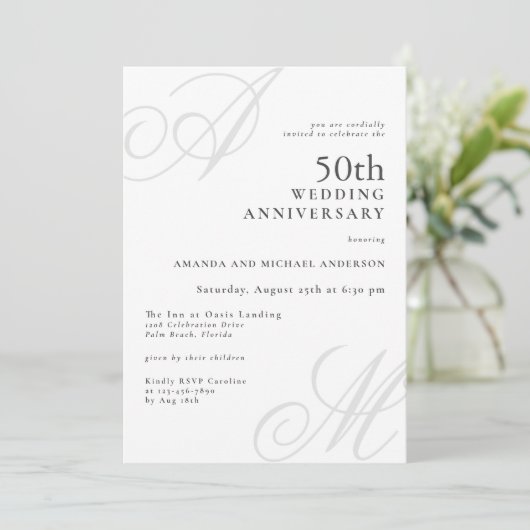 Elegant Monogram Initialen 50e bruiloft Jubileum Kaart (Staand voorkant)