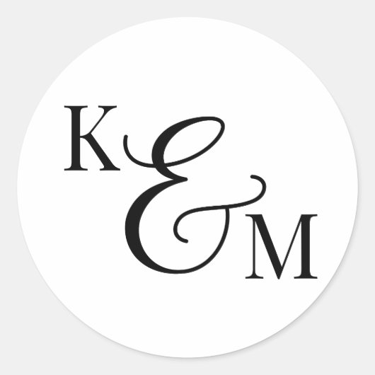 Elegant Monogram Initialen Ampersand Bruiloft Ronde Sticker (Voorkant)