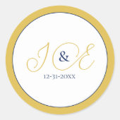 Elegant Monogram Initialen Bruiloft Paar Mosterd Ronde Sticker (Voorkant)