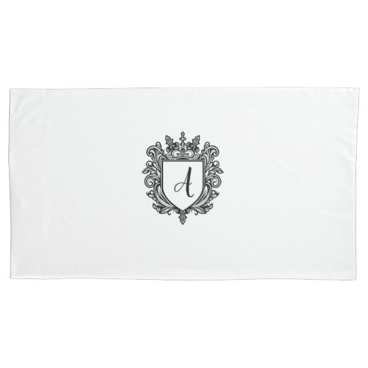 Elegant Monogram Initialen Crest Zwart op Wit Kussensloop (Voorkant-Links)