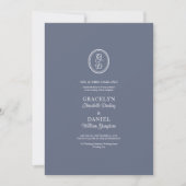 Elegant Monogram Initialen Donker Dusty Blue White Kaart (Voorkant)
