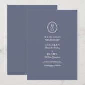 Elegant Monogram Initialen Donker Dusty Blue White Kaart (Voorkant / Achterkant)