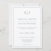 Elegant Monogram Initialen Dusty Blue Wedding Kaart (Voorkant)