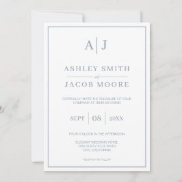 Elegant Monogram Initialen Dusty Blue Wedding Kaart