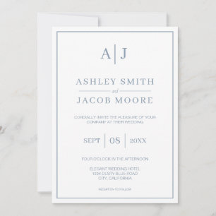 Elegant Monogram Initialen Dusty Blue Wedding Kaart
