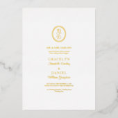 Elegant Monogram Initialen Ivory White Wedding Gol Folie Uitnodiging (Voorkant)