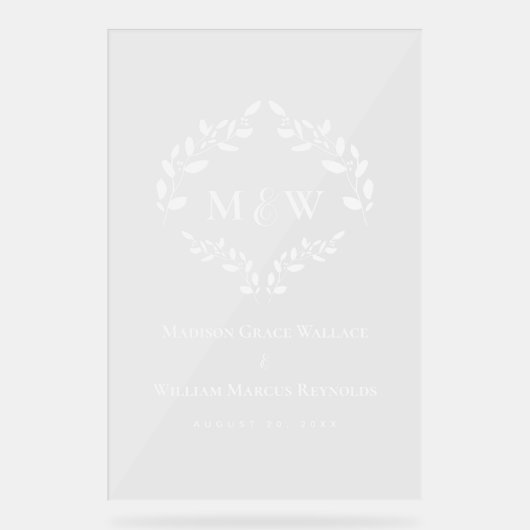 Elegant Monogram Initialen Krans Trouwkam Acryl Bord (Voorkant)