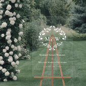 Elegant Monogram Initialen Krans Trouwkam Acryl Bord