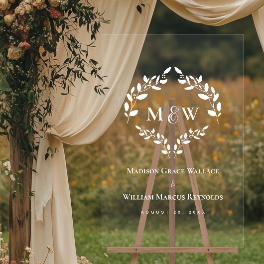 Elegant Monogram Initialen Krans Trouwkam Acryl Bord