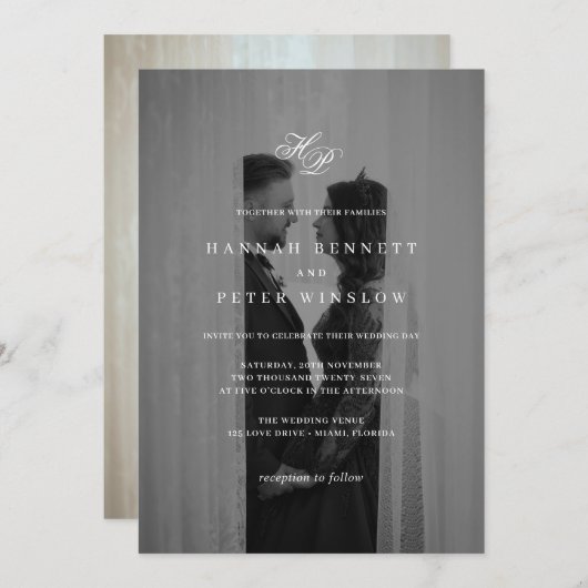 Elegant Monogram Initialen Minimale foto bruiloft Kaart (Voorkant / Achterkant)