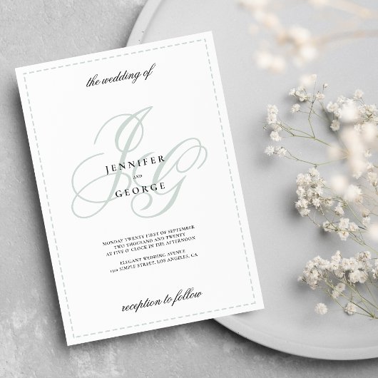 Elegant monogram initialen mint groen wit bruiloft kaart