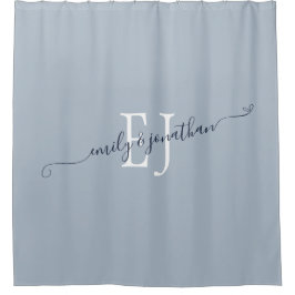 Elegant Monogram Initialen Names Dusty Blue Douchegordijn