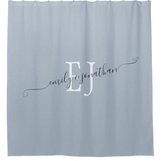 Elegant Monogram Initialen Names Dusty Blue Douchegordijn (Voorkant)