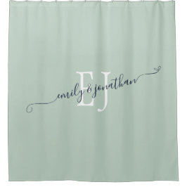 Elegant Monogram Initialen Names Sage Green Douchegordijn