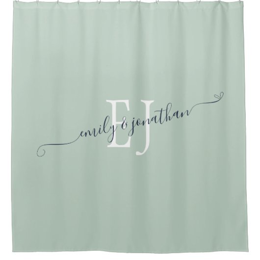 Elegant Monogram Initialen Names Sage Green Douchegordijn (Voorkant)