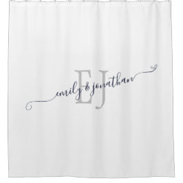 Elegant Monogram Initialen Names White Douchegordijn