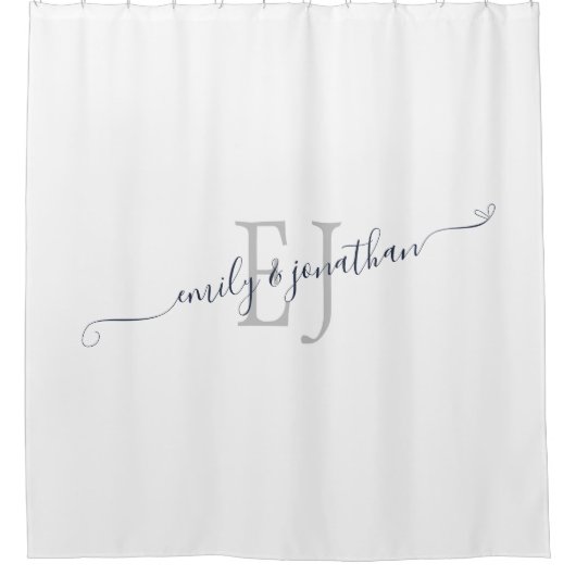 Elegant Monogram Initialen Names White Douchegordijn (Voorkant)