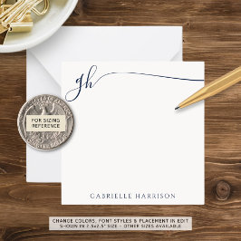 Elegant Monogram Initialen Navy Blauw Script Notitiekaartje