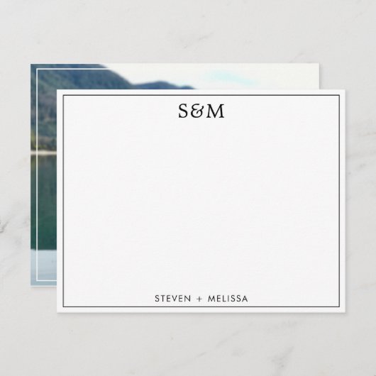 Elegant Monogram Initialen Paar Naam Foto Notitiekaartje (Voorkant / Achterkant)