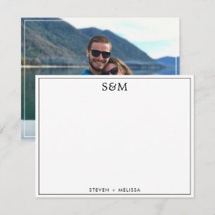 Elegant Monogram Initialen Paar Naam Foto Notitiekaartje