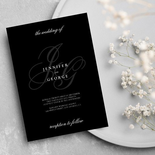 Elegant monogram initialen romantische witte bruil kaart