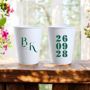 Elegant Monogram Initialen Trouwdouche Party Papieren Bekers