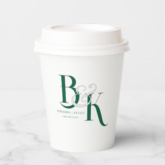 Elegant Monogram Initialen Trouwdouche Party Papieren Bekers (Voorkant)