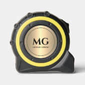Elegant Monogram Initialen Zwart Goud Rolmaat (Voorkant)