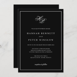 Elegant Monogram Initialen Zwart Lijst bruiloft Kaart