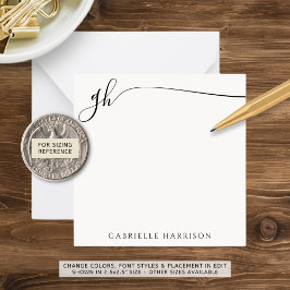 Elegant Monogram Initialen Zwart Script Notitiekaartje