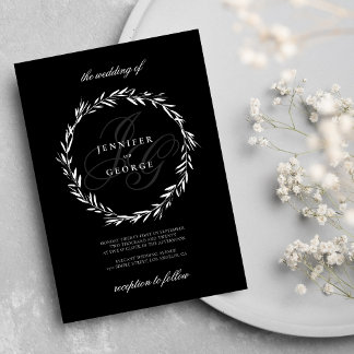 Elegant monogram initialen zwart wit Huwelijk Kaart