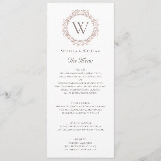 Elegant Monogram Insignia Bruiloft Menu (Voorkant)