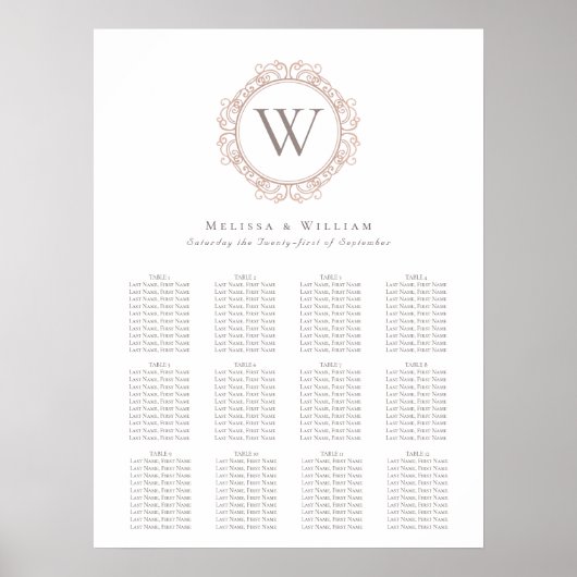 Elegant Monogram Insignia Wedding Seating Seating Poster (Voorkant)