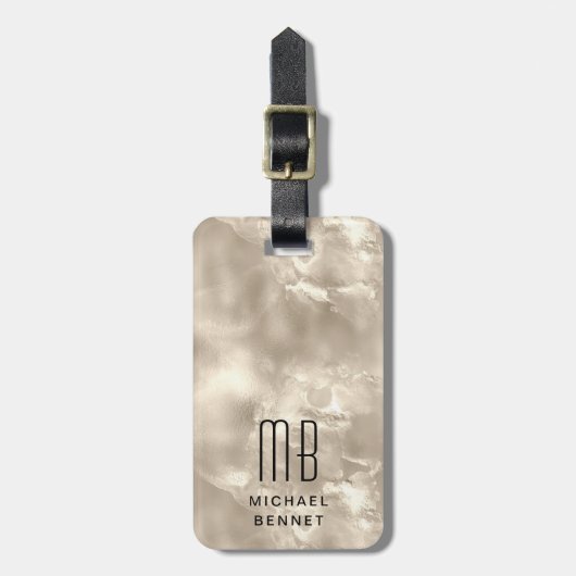 Elegant monogram ivoor bagagelabel (Voorkant verticaal)