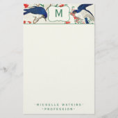Elegant Monogram Japans Woodblock Bird Briefpapier (Voorkant)
