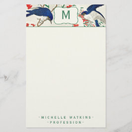Elegant Monogram Japans Woodblock Bird Briefpapier