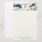 Elegant Monogram Japans Woodblock Bird Briefpapier (Voorkant / Achterkant)