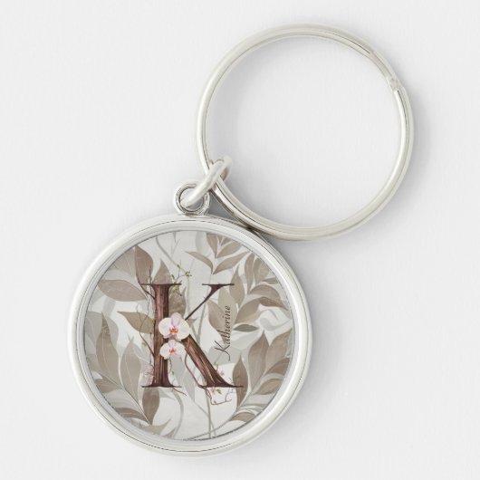 Elegant Monogram "K" met Pastel Orchids & Vines Sleutelhanger (Voorkant)