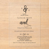 Elegant Monogram Kalligrafie Acryl bruiloft Uitnodigingen (Voorkant)