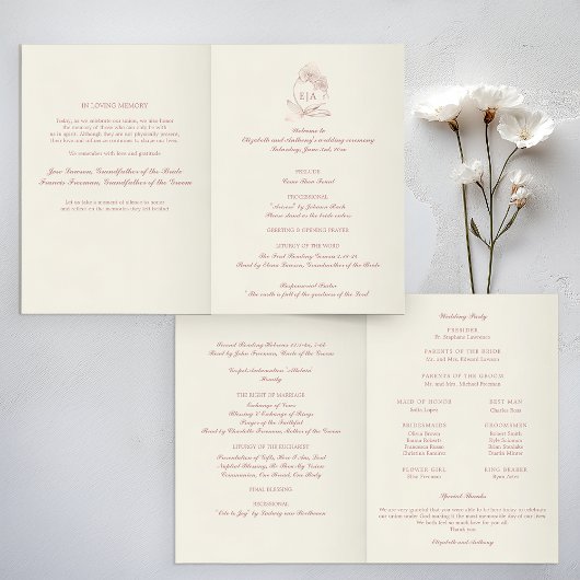 Elegant Monogram katholieke bruiloft Mass Ceremony Programma