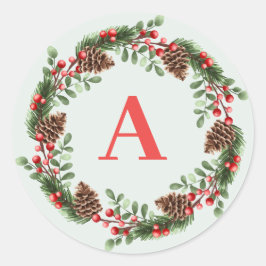 Elegant Monogram Kerst Kegels Krans Ronde Sticker