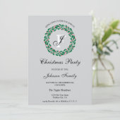 Elegant Monogram Kerstkrans Dinner Party Kaart (Staand voorkant)
