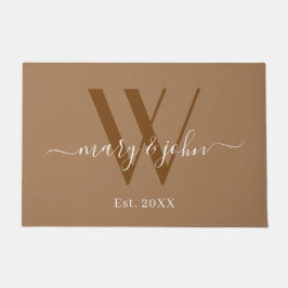Elegant Monogram Khaki Names Script Weddenschap Deurmat