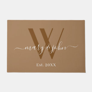 Elegant Monogram Khaki Names Script Weddenschap Deurmat