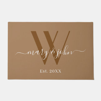Elegant Monogram Khaki Names Script Weddenschap Deurmat