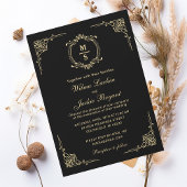 Elegant Monogram Klassiek Zwart en Goud Design Kaart