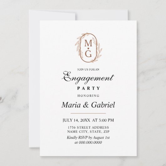 Elegant Monogram klassieke Engagement Party Kaart (Voorkant)